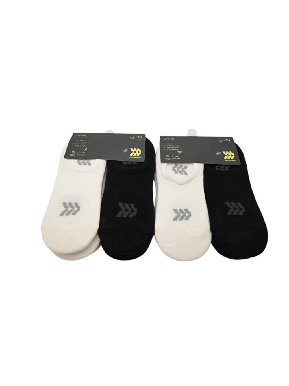NIP All In Motion Lot of 2 Sock Liners Sz 4-10 Black White 10 Pair Each Athletic